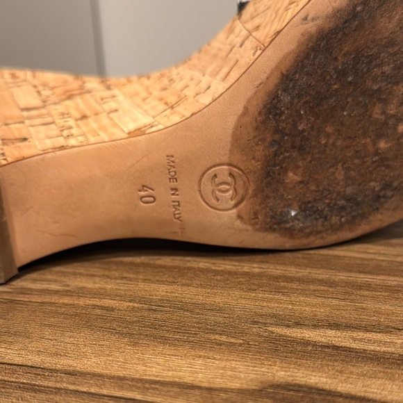 CHANEL Black and White Wedge Sandals - Picture 5 of 5